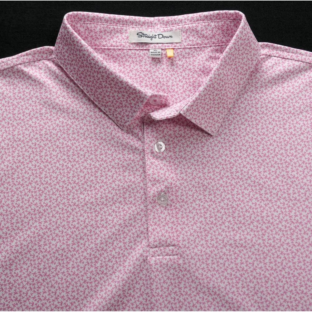 Straight Down Mens XL Pink Palm Tree Print Golf Polo Shirt Performance Jersey
